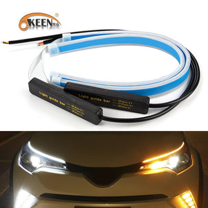 OKEEN 2x Ultrafine Cars DRL LED Daytime Running Lights White Turn Signal Yellow Guide Strip for Headlight