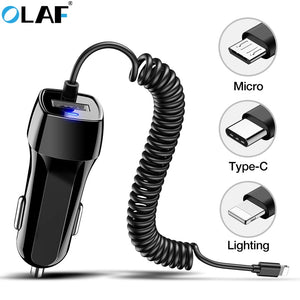 Car Charger With USB Cable Mobile Phone Charger Micro USB Type C Cable Fast Car Phone Charger