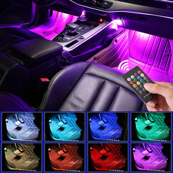 LED Car Interior Ambient Foot Light with USB Wireless Remote Music App  Control Auto RGB Atmosphere Decorative Lamps