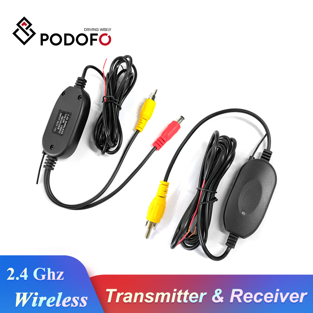 Podofo 2.4 Ghz Wireless Rear View Camera RCA Video Transmitter & Receiver Kit for Car Rearview Monitor FM Transmitter & Receiver