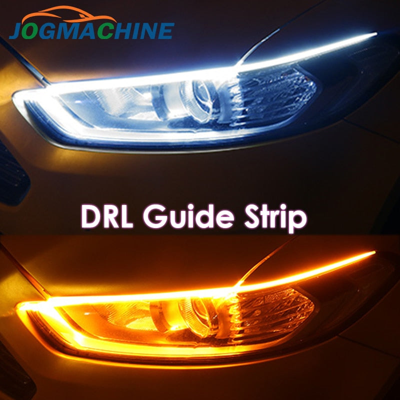 2x Ultrafine DRL 30 45 60cm Daytime Running Light Flexible Soft Tube Guide Car LED Strip White Red Turn signal Yellow Waterproof